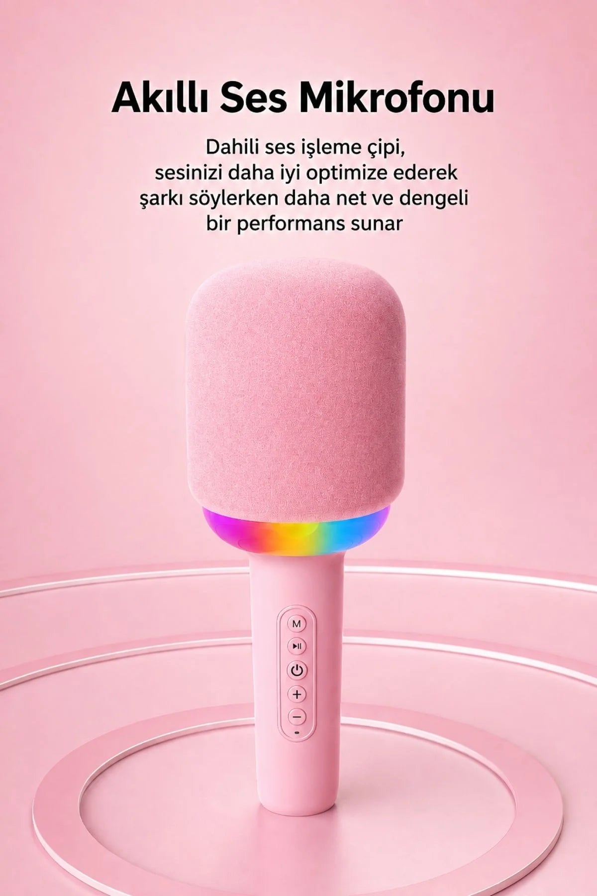 Kablosuz Bluetooth Karaoke Mikrofonu 5W RGB Işıklı Taşınabilir Kablosuz Mikrofon Şarjlı 1200 mAh