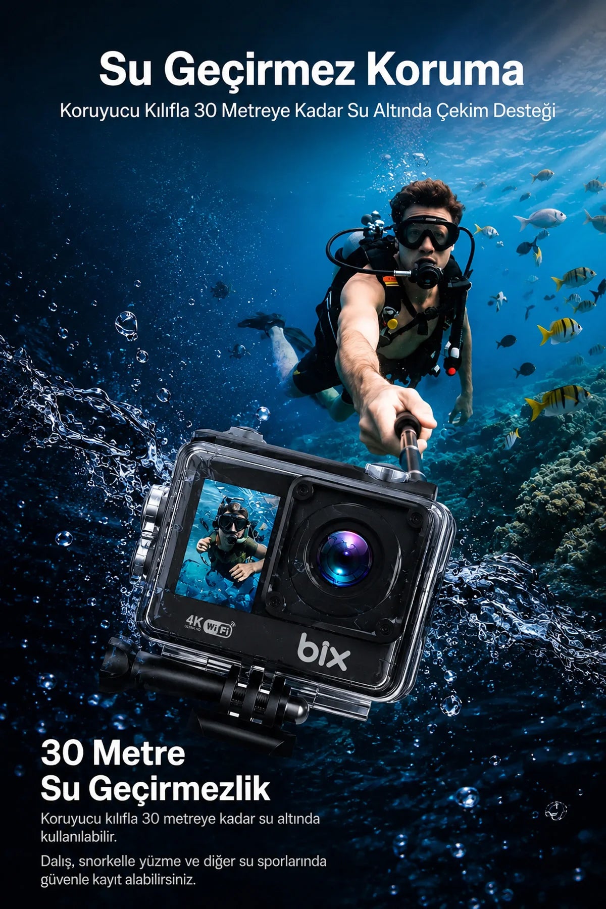 4K Ultra HD Çift Ekranlı Aksiyon Kamerası Wi-Fi 20MP Sony Sensörlü Motosiklet Kask Bisiklet Seti
