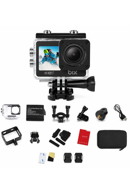 4K Ultra HD Çift Ekranlı Aksiyon Kamerası Wi-Fi 20MP Sony Sensörlü Motosiklet Kask Bisiklet Seti