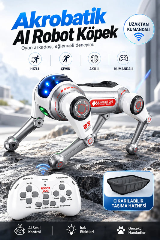 Akıllı AI Robot Köpek Kumandalı Sesli Komut Evcil Hayvan Akrobatik Programlanabilir Eğitici Oyuncak