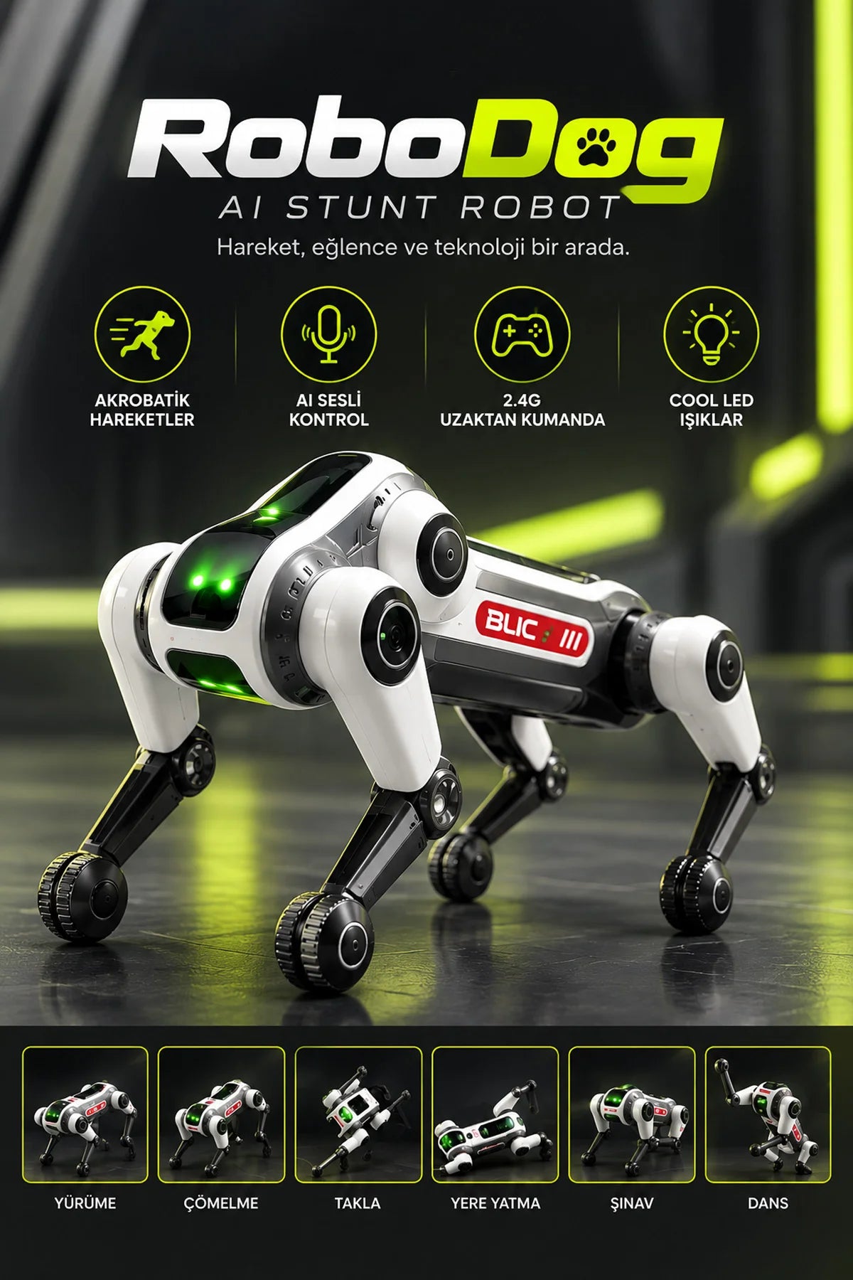 Akıllı AI Robot Köpek Kumandalı Sesli Komut Evcil Hayvan Akrobatik Programlanabilir Eğitici Oyuncak