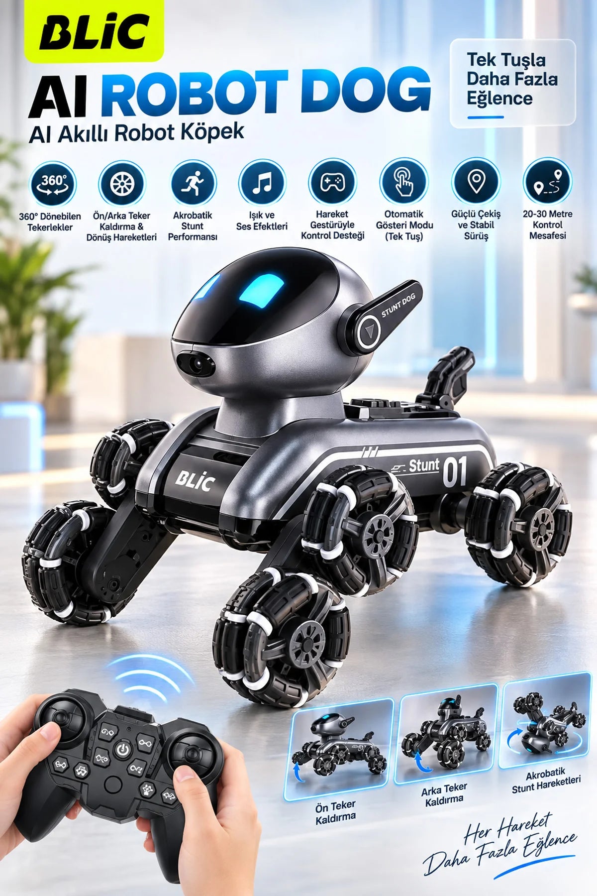 Uzaktan Kumandalı Akıllı Robot Köpek Oyuncak Jest Kontrollü Drift Yapan Işıklı Sesli Akrobatik Stunt