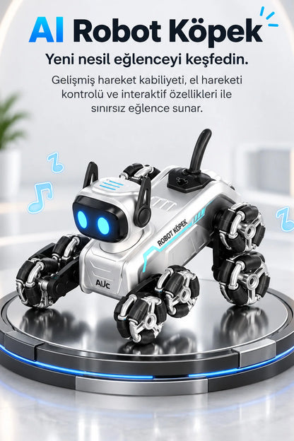 Akıllı AI Robot Köpek Kumandalı Ses Kontrollü Akrobatik Hareketli Işık Sesli Efektli Şarjlı Oyuncak