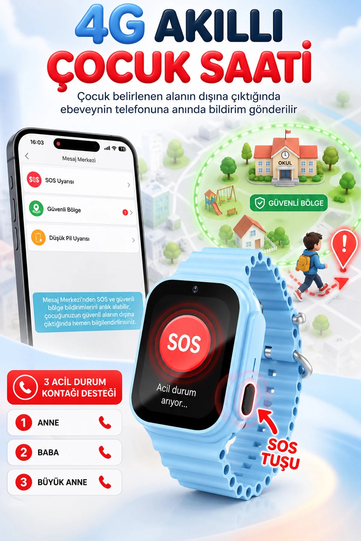 Akıllı Çocuk  Saati 4G Sim Kartlı GPS Rota Takipli SOS Kameralı Görüntülü Konuşmalı Kız Erkek Saat