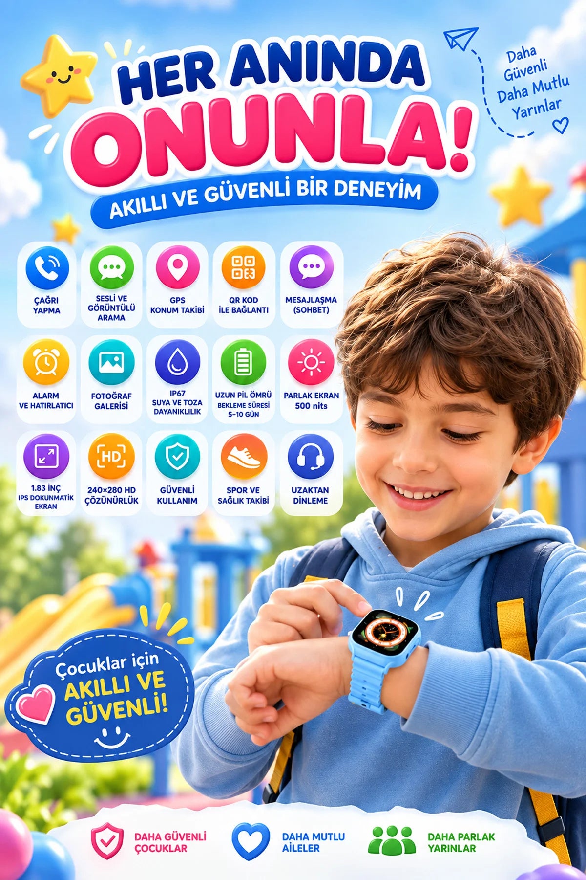 Akıllı Çocuk  Saati 4G Sim Kartlı GPS Rota Takipli SOS Kameralı Görüntülü Konuşmalı Kız Erkek Saat