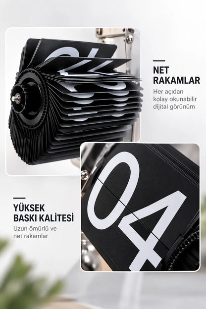 Masaüstü Mekanik Sayfa Çevirmeli Retro Saat Vintage Minimalist Yaprak Masa Saati Paslanmaz Çelik
