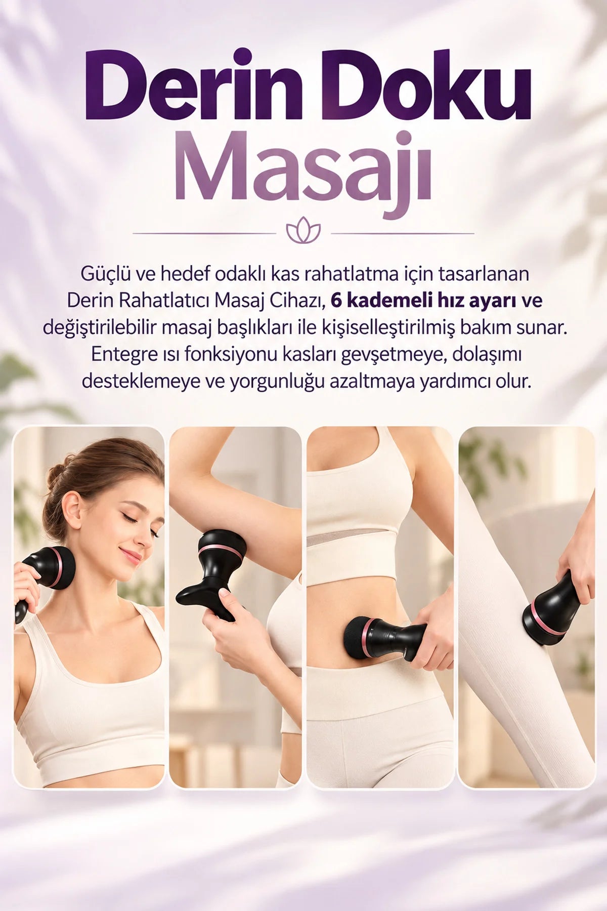 Isı Terapili Derin Doku Kas Masaj Tabancası 6 Kademe Kablosuz Şarjlı Masaj Aleti