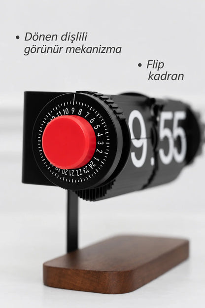 Sayfa Çevirmeli Retro Saat Ahşap Tasarım Flip Yaprak Masaüstü Mekanik Masa Saati Alarmlı Çalar Saat