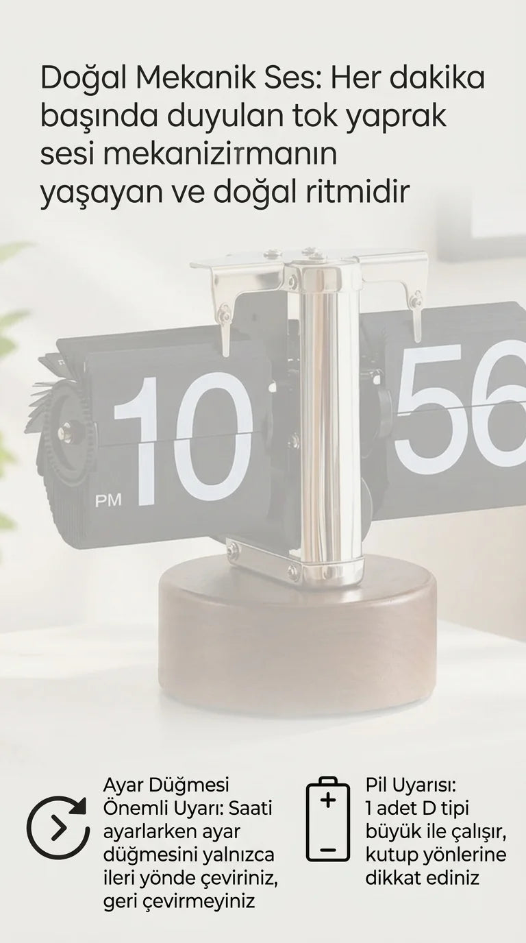 Yaprak Masa Saati Otomatik Sayfa Çevirmeli Retro Mekanik Ahşap Tasarım Flip Clock Ofis Aksesuarı