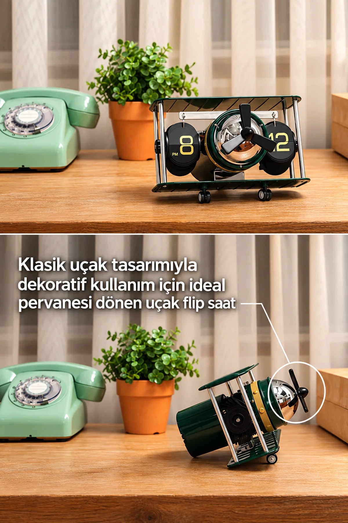 Retro Uçak Tasarımlı Sayfa Çevirmeli Masa Saati Mekanik Yaprak Flip Clock Ofis İçin Havacılık Temalı