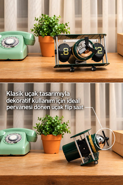 Retro Uçak Tasarımlı Sayfa Çevirmeli Masa Saati Mekanik Yaprak Flip Clock Ofis İçin Havacılık Temalı