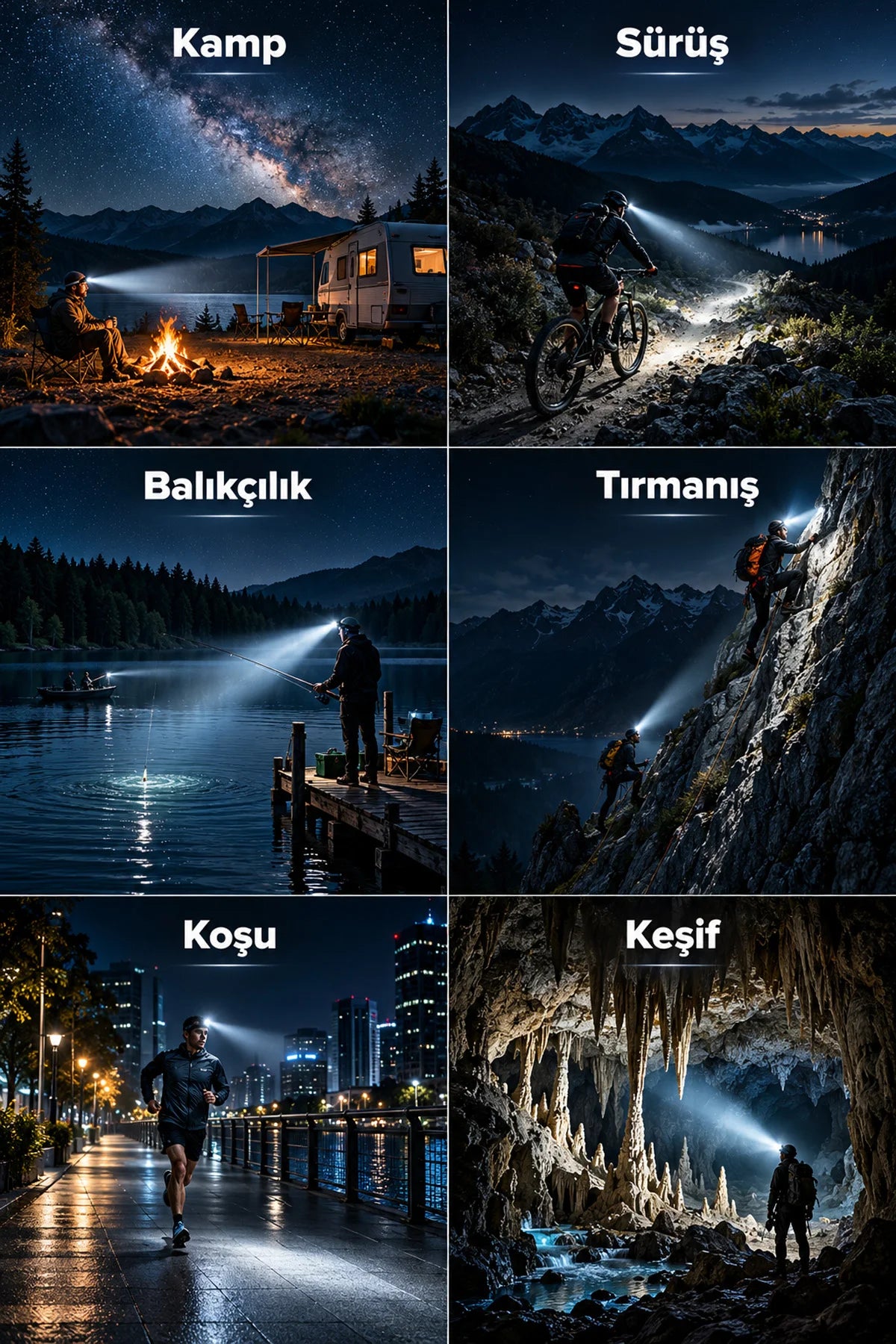 Zoomlu Şarjlı Kafa Lambası LED Kafa Feneri 10W 750 Lümen Güçlü 2500 mAh Kamp IPX5 Su geçirmez