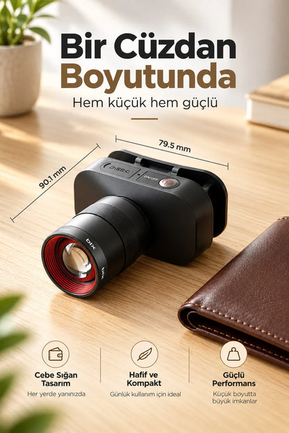 Zoomlu Şarjlı Kafa Lambası LED Kafa Feneri 10W 750 Lümen Güçlü 2500 mAh Kamp IPX5 Su geçirmez