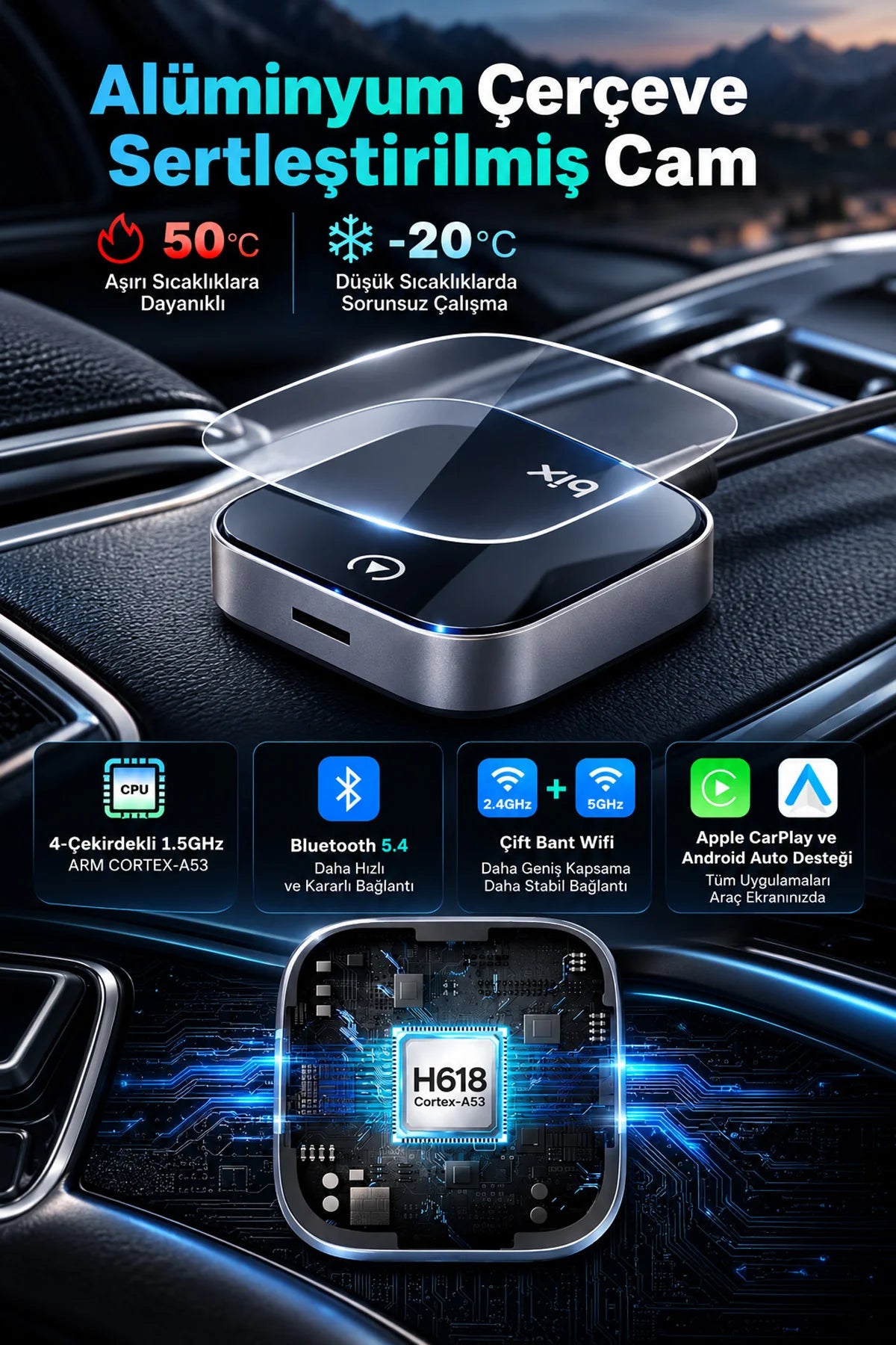 Kablosuz CarPlay Android Auto Adaptörü Video Oynatma Araç Ekranı YouTube Netflix TikTok Destekli