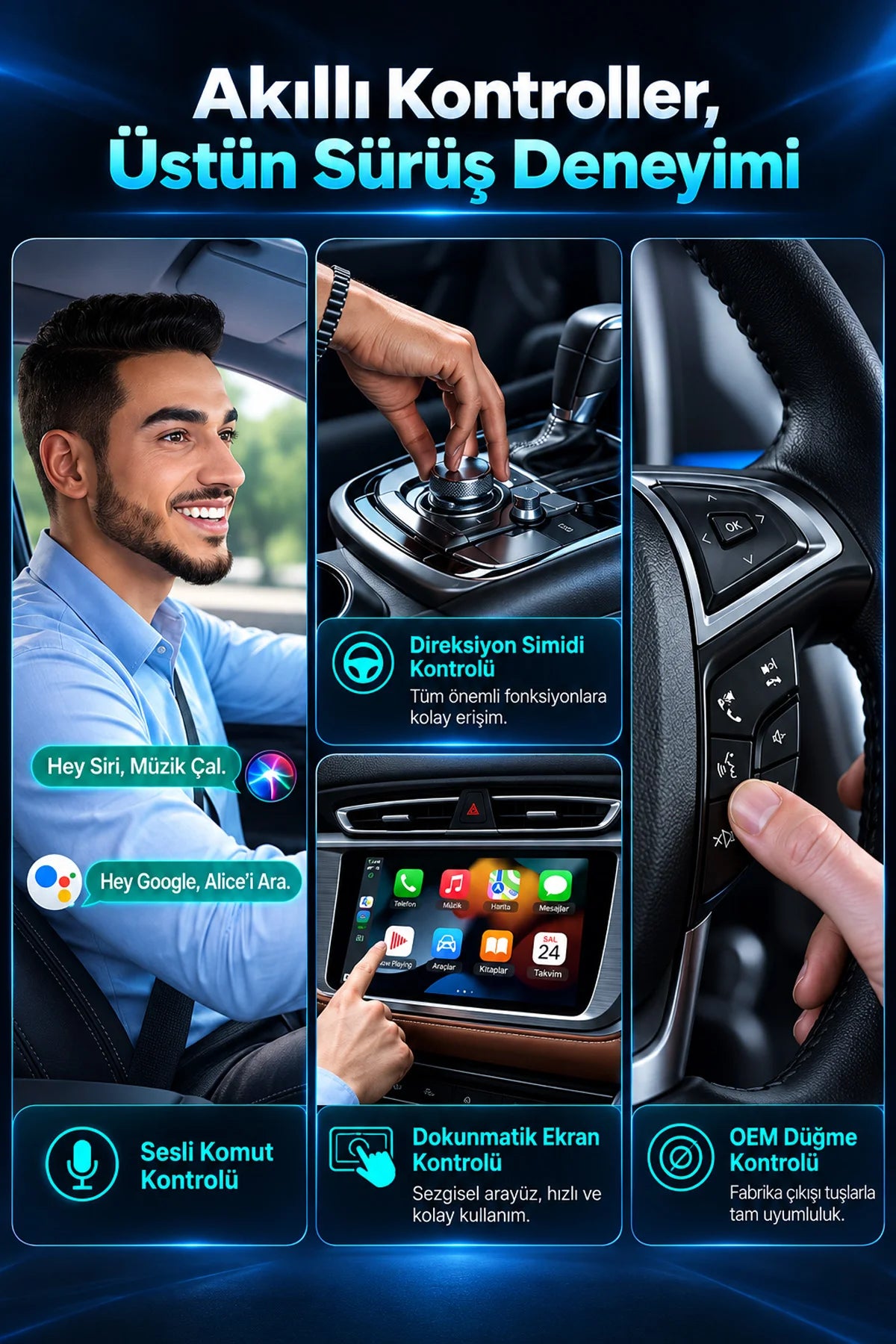 Kablosuz CarPlay Android Auto Adaptörü Video Oynatma Araç Ekranı YouTube Netflix TikTok Destekli