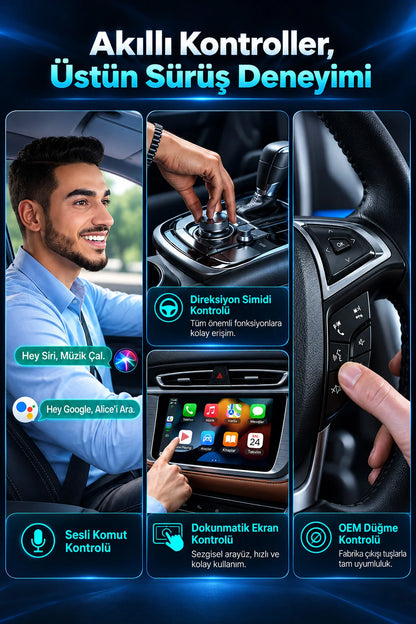 Kablosuz CarPlay Android Auto Adaptörü Video Oynatma Araç Ekranı YouTube Netflix TikTok Destekli