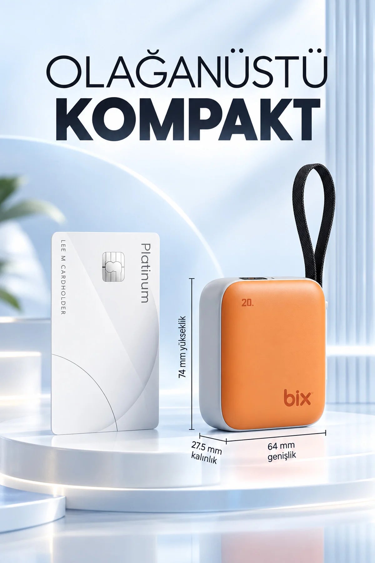 Mini Powerbank 10000 mAh Cep Boy Taşınabiler Hızlı Şarj PD 20W Dijital Göstergeli Type-C Kablolu