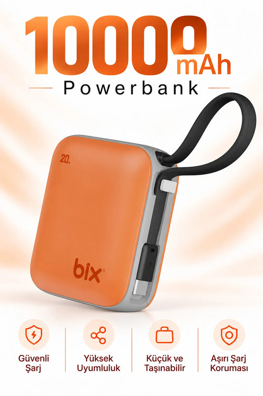 Mini Powerbank 10000 mAh Cep Boy Taşınabiler Hızlı Şarj PD 20W Dijital Göstergeli Type-C Kablolu