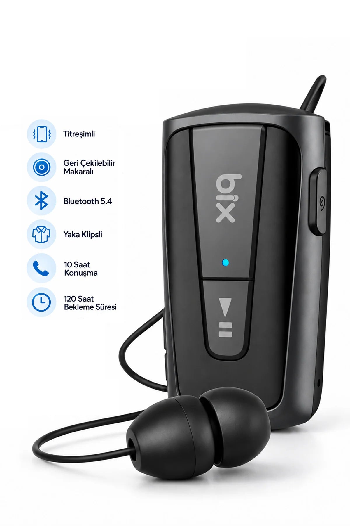 Makaralı Bluetooth Kulaklık Titreşimli Yaka Klipsli Tekli Şoför Kulaklığı Çift Telefon Bağlantılı