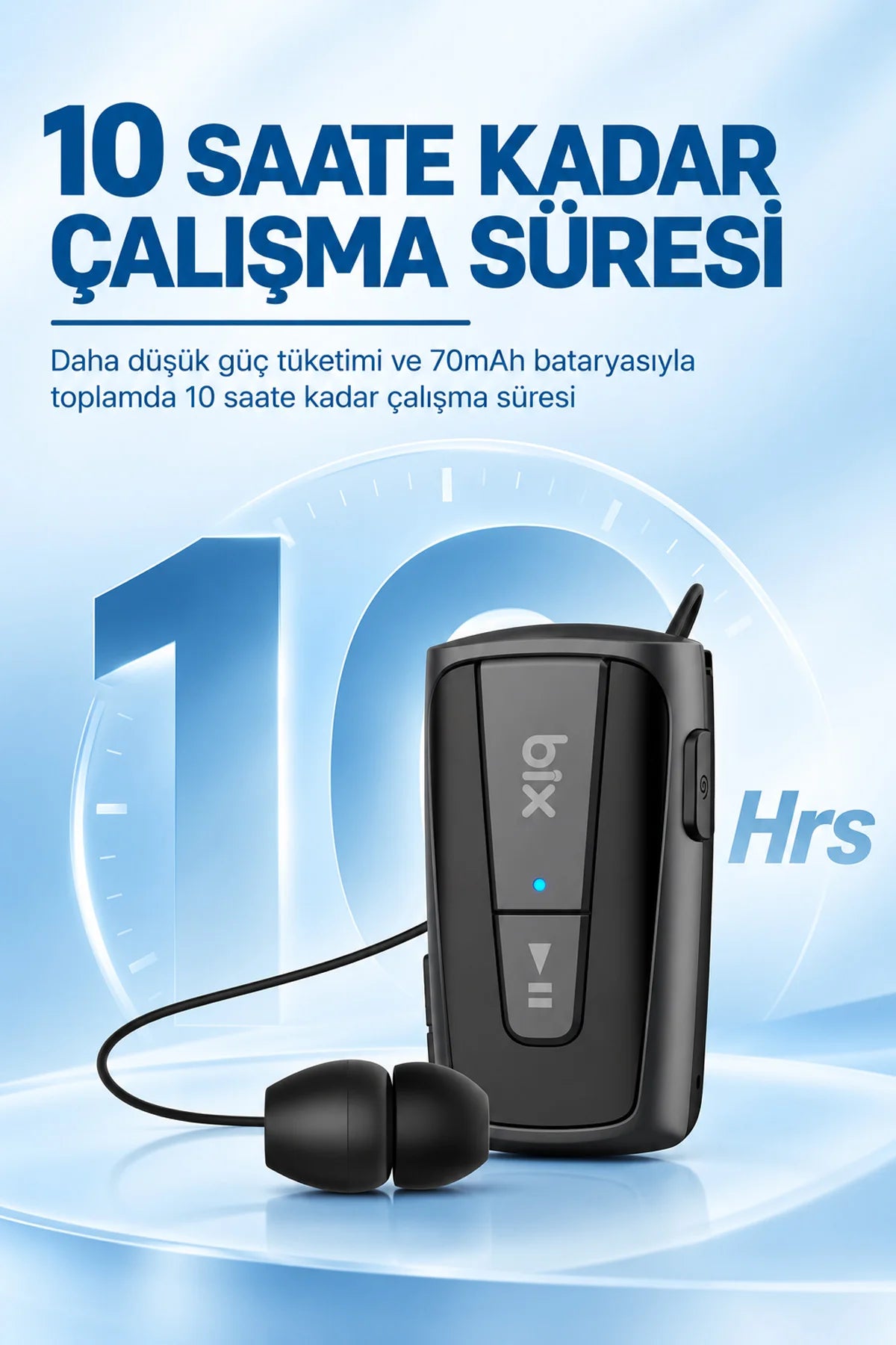 Makaralı Bluetooth Kulaklık Titreşimli Yaka Klipsli Tekli Şoför Kulaklığı Çift Telefon Bağlantılı