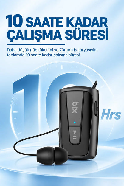 Makaralı Bluetooth Kulaklık Titreşimli Yaka Klipsli Tekli Şoför Kulaklığı Çift Telefon Bağlantılı
