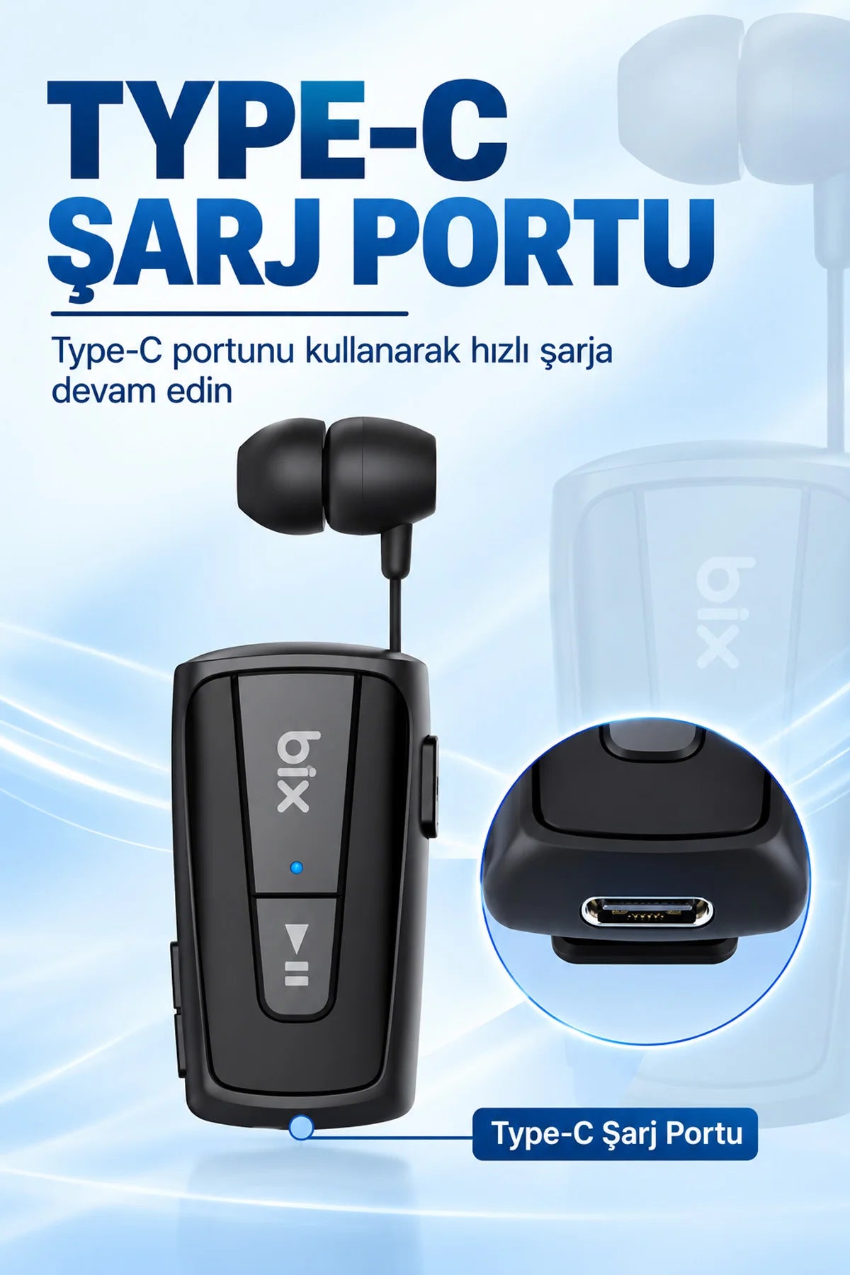 Makaralı Bluetooth Kulaklık Titreşimli Yaka Klipsli Tekli Şoför Kulaklığı Çift Telefon Bağlantılı