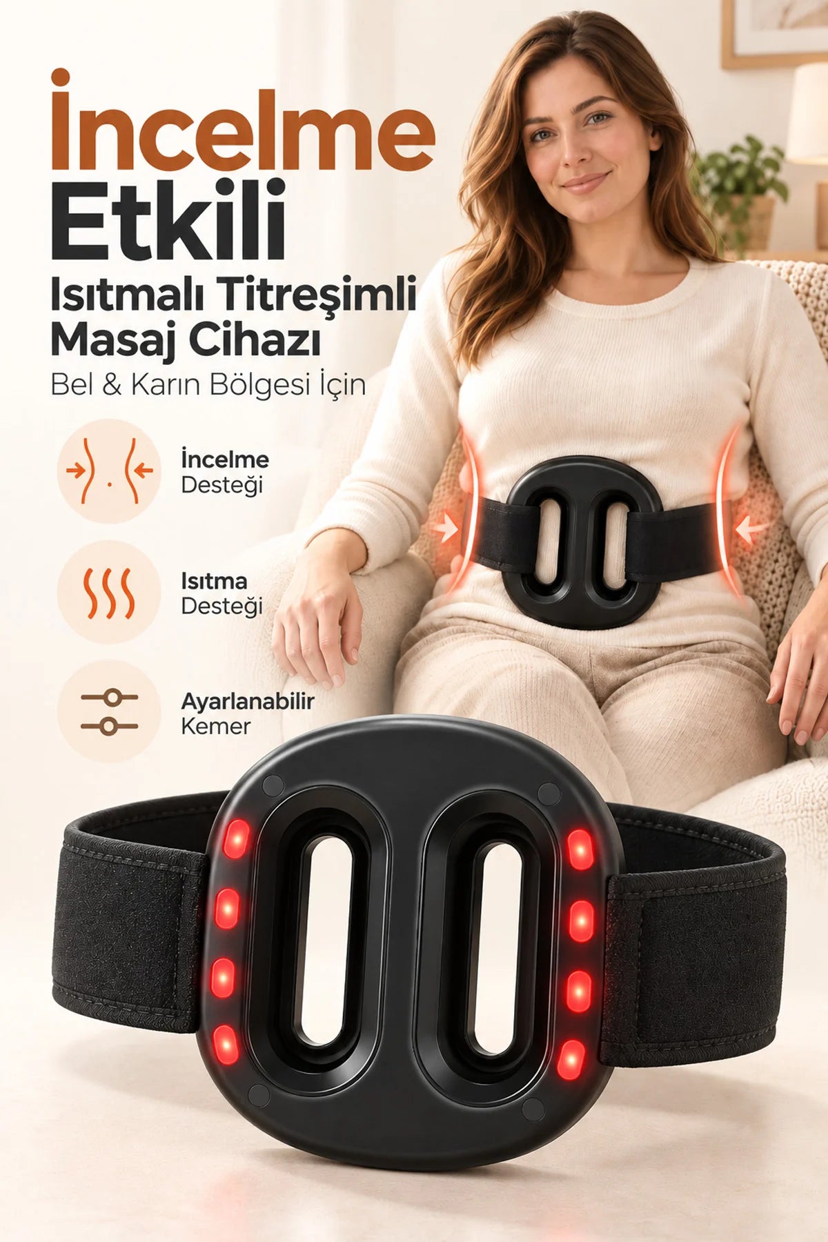 Isıtmalı Titreşimli Masaj Cihazı Sıkılaştırıcı Destekli Bel Karın Masaj Kemeri Karın Bel Sırt Vücut Masaj Aleti