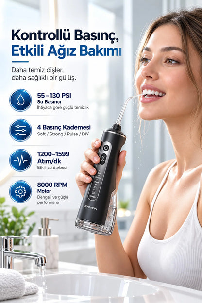 Şarjlı Ağız Duşu Diş Banyosu Cihazı Diş Arası Su Püskürtmeli Diş Teli İmplant Temizleme Aleti IPX7
