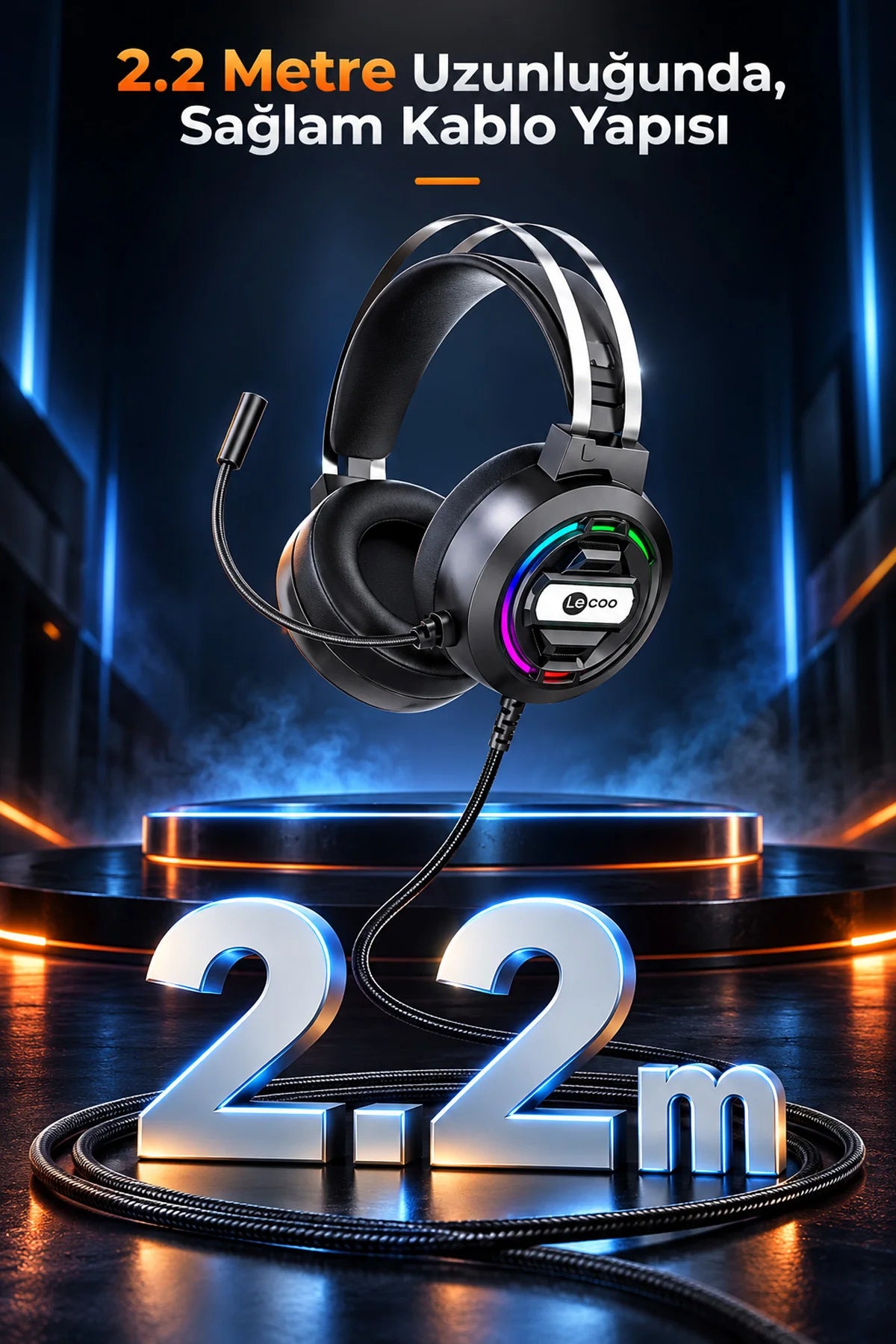 Lecoo HT401 Kablolu Oyuncu Kulaklığı RGB Işıklı Mikrofonlu Kulak Üstü Gaming Headset