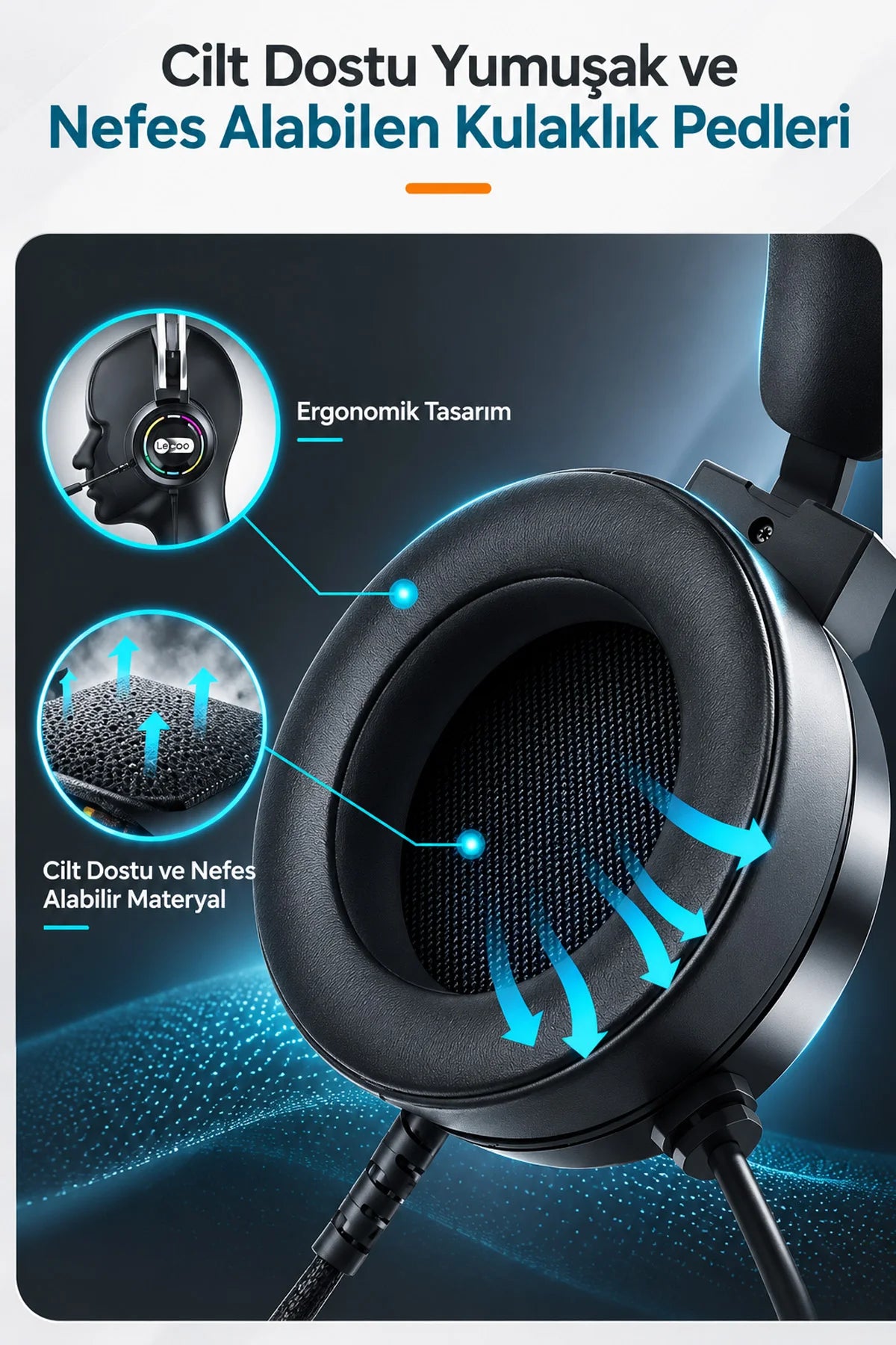 Lecoo HT401 Kablolu Oyuncu Kulaklığı RGB Işıklı Mikrofonlu Kulak Üstü Gaming Headset