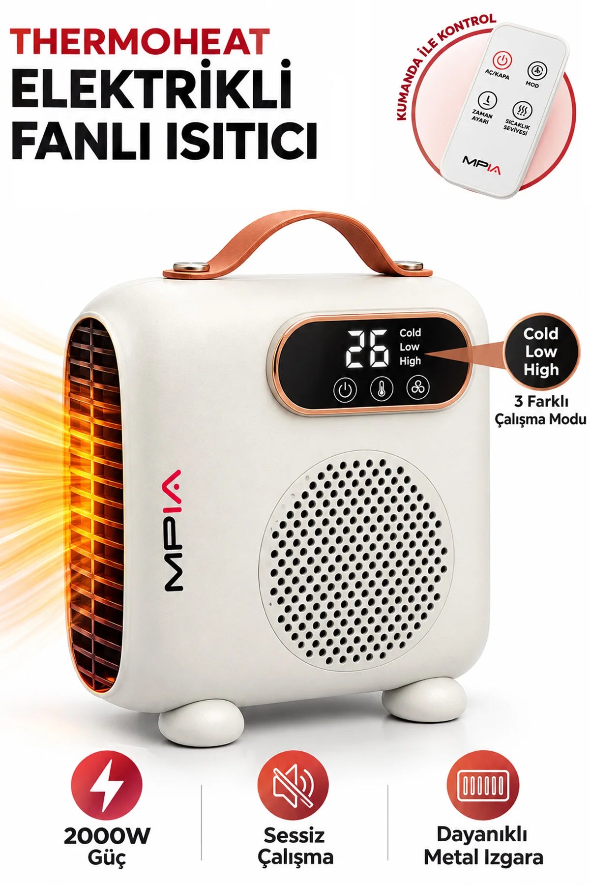 2000W Uzaktan Kumandalı Elektrikli Fanlı Isıtıcı Soba Üflemeli Portatif Masaüstü Ev Oda Sobası