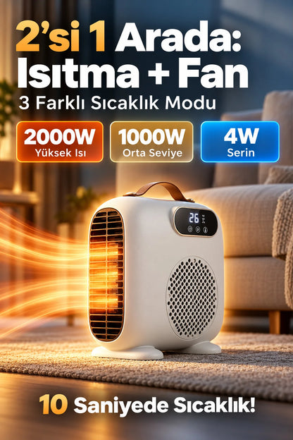 2000W Uzaktan Kumandalı Elektrikli Fanlı Isıtıcı Soba Üflemeli Portatif Masaüstü Ev Oda Sobası