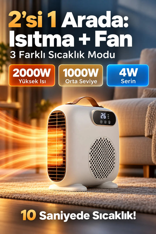 2000W Uzaktan Kumandalı Elektrikli Fanlı Isıtıcı Soba Üflemeli Portatif Masaüstü Ev Oda Sobası