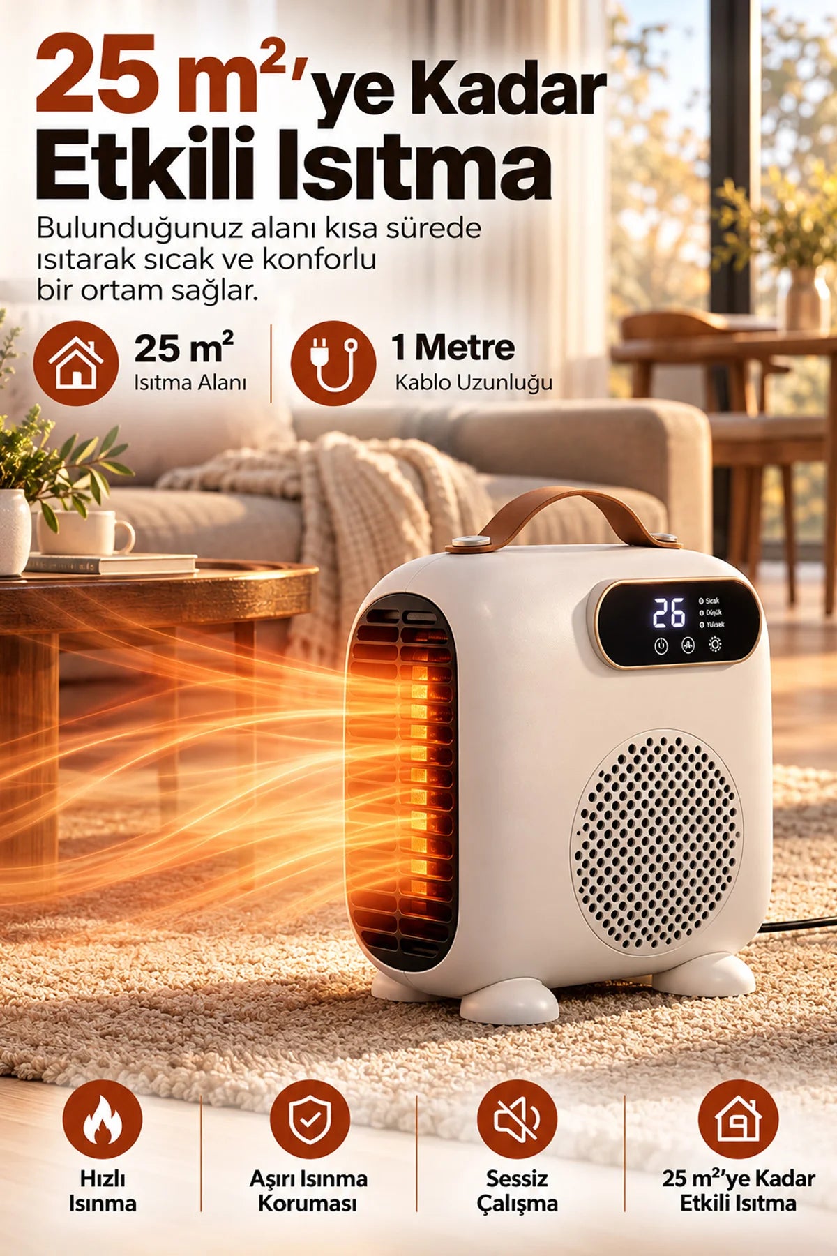 2000W Uzaktan Kumandalı Elektrikli Fanlı Isıtıcı Soba Üflemeli Portatif Masaüstü Ev Oda Sobası