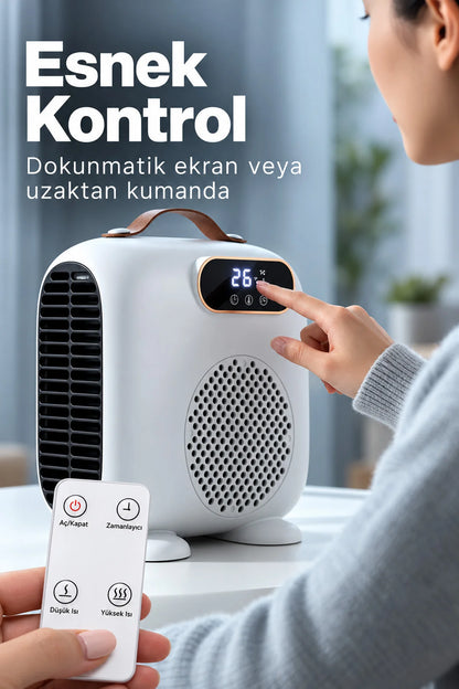2000W Uzaktan Kumandalı Elektrikli Fanlı Isıtıcı Soba Üflemeli Portatif Masaüstü Ev Oda Sobası