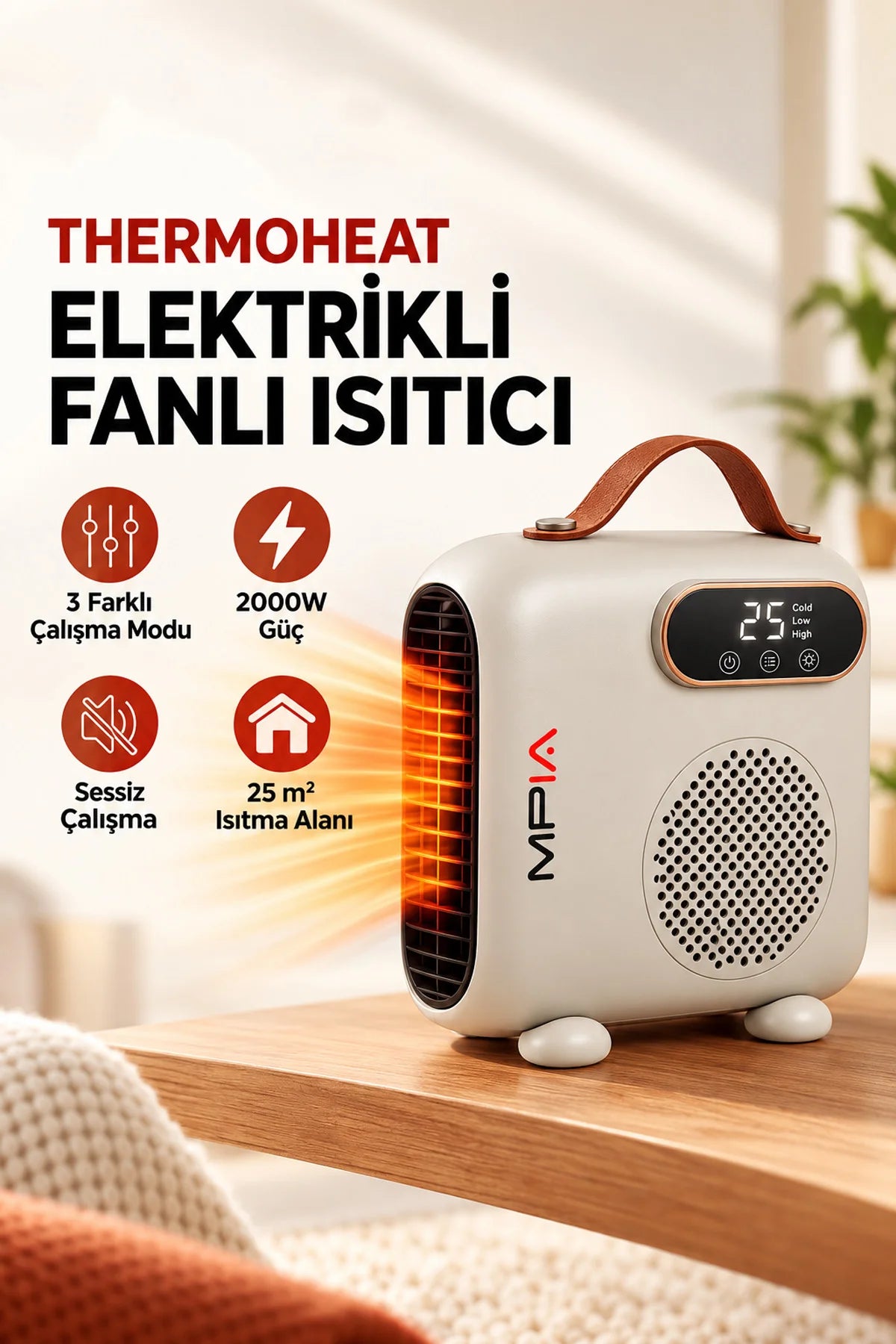 2000W Uzaktan Kumandalı Elektrikli Fanlı Isıtıcı Soba Üflemeli Portatif Masaüstü Ev Oda Sobası