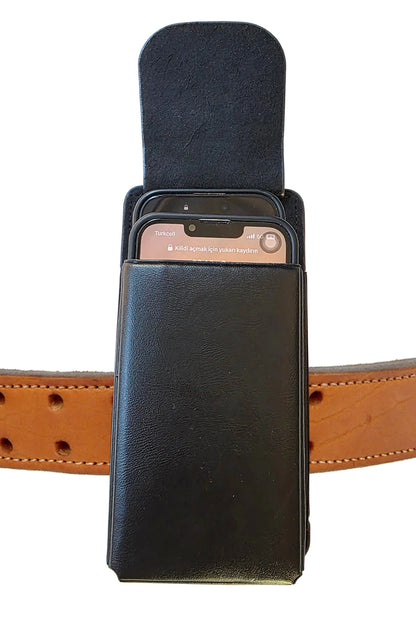 Çift Telefon Taşıma Kılıfı Kemere Takılan Mıknatıslı Bel İki Telefon Çantası Suni Deri Kılıf