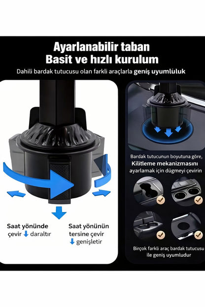 Araç İçi Bardak Tutucu ve Tepsi 3'ü1 Arada Telefon Tutucu İçecek Tutucusu Auto Oto Bardaklık - Görsel 7