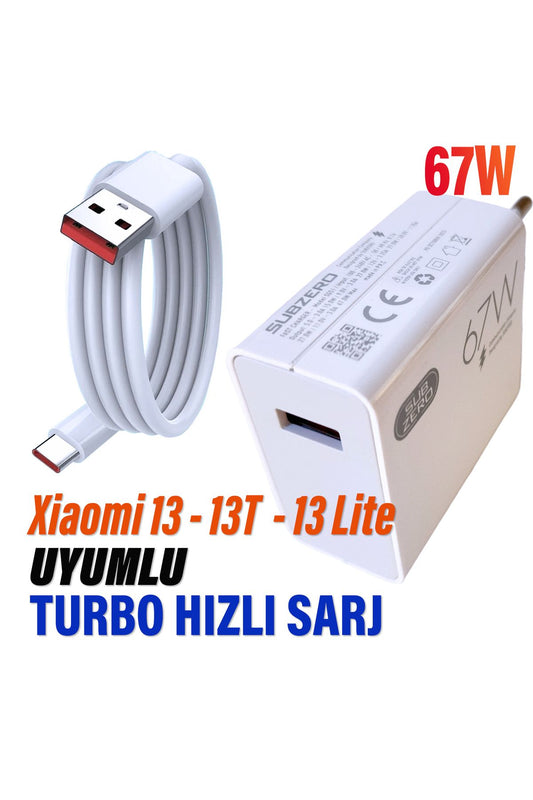 Xiaomi Mi 13 - 13T - 13 Lite Uyumlu 67W Turbo Hızlı Şarj Aleti ve Kablosu