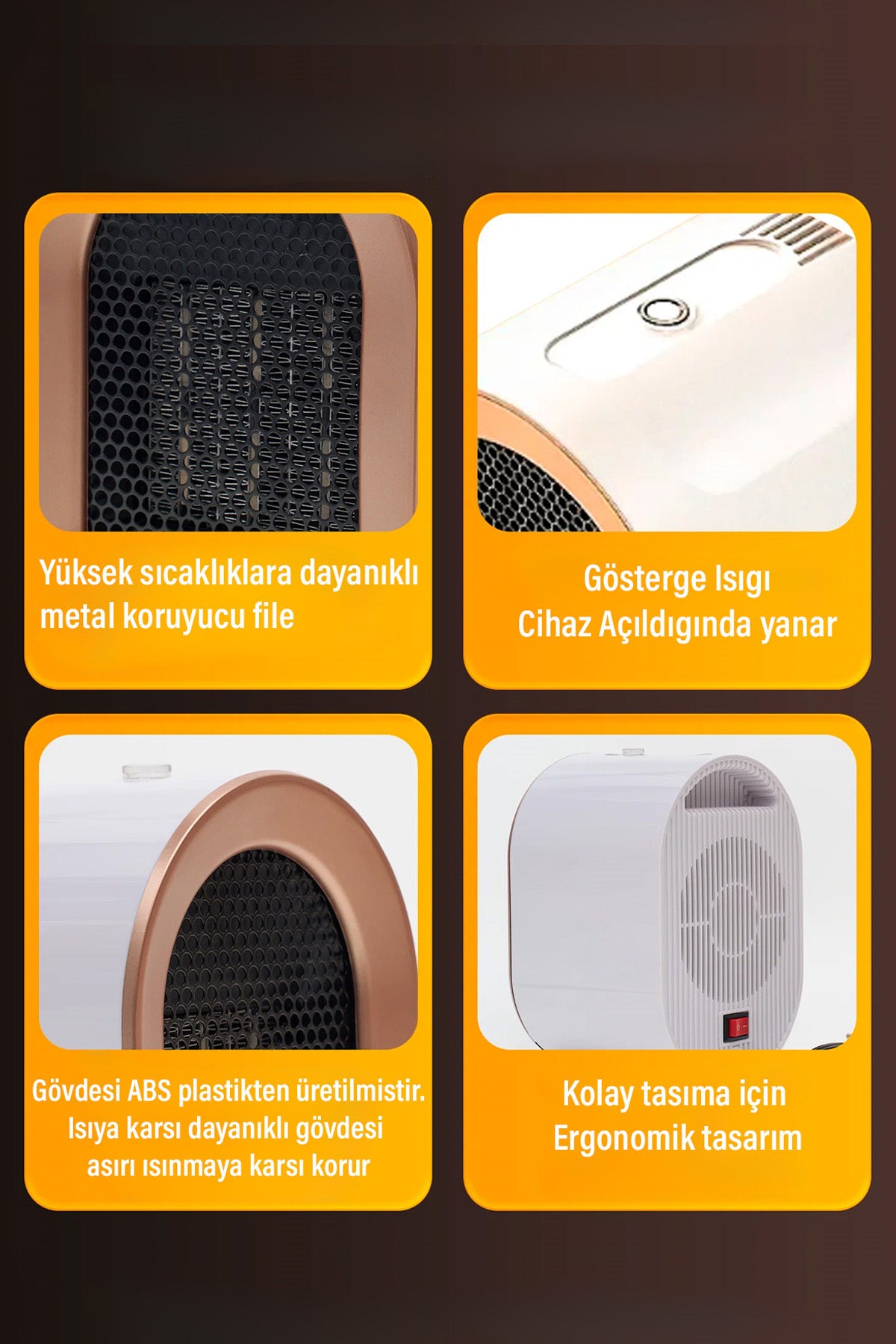 1200W Mini Elektrikli Isıtıcı Fan 2 Kademeli Masaüstü Üflemeli Fanlı Isıtıcı Güvenli Emniyet Sistemi - Görsel 6