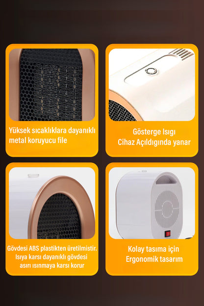 1200W Mini Elektrikli Isıtıcı Fan 2 Kademeli Masaüstü Üflemeli Fanlı Isıtıcı Güvenli Emniyet Sistemi - Görsel 6