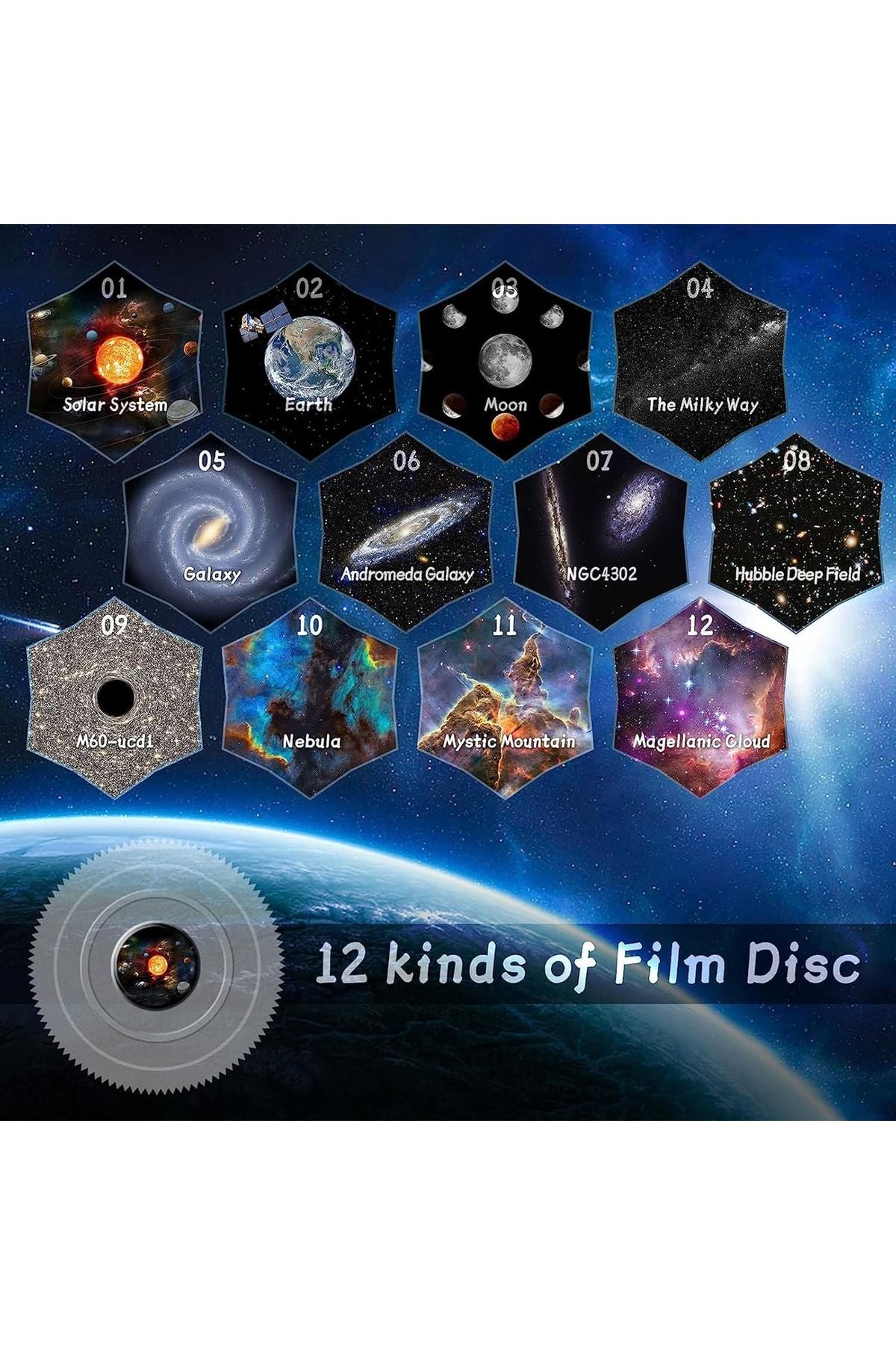 13 Diskli Gezegen Galaxy Yıldızlı Projektör Gece Lambası Çocuklar İçin Yatak Odası - Görsel 2