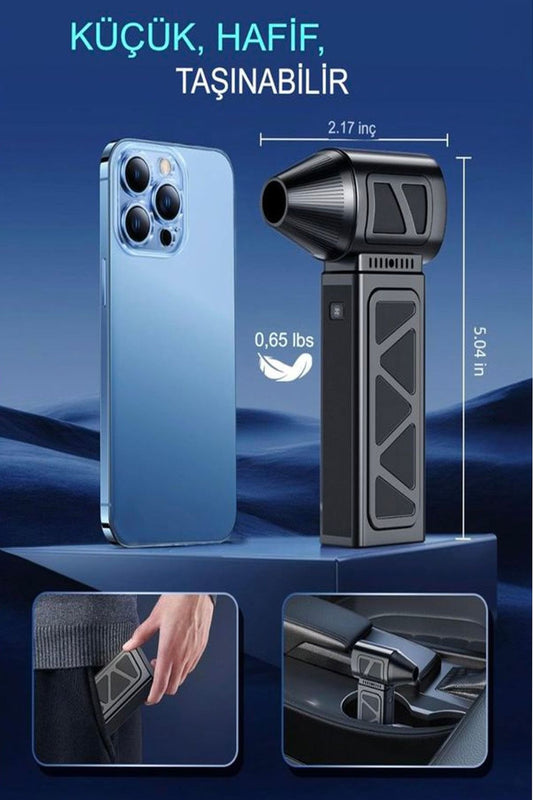 4 Kademe Süper Güçlü Üfleyici Şarjlı Hava Kompresörü 130000 RPM Çok Fonksiyonlu Turbo Fan 4000 mAh - Görsel 2