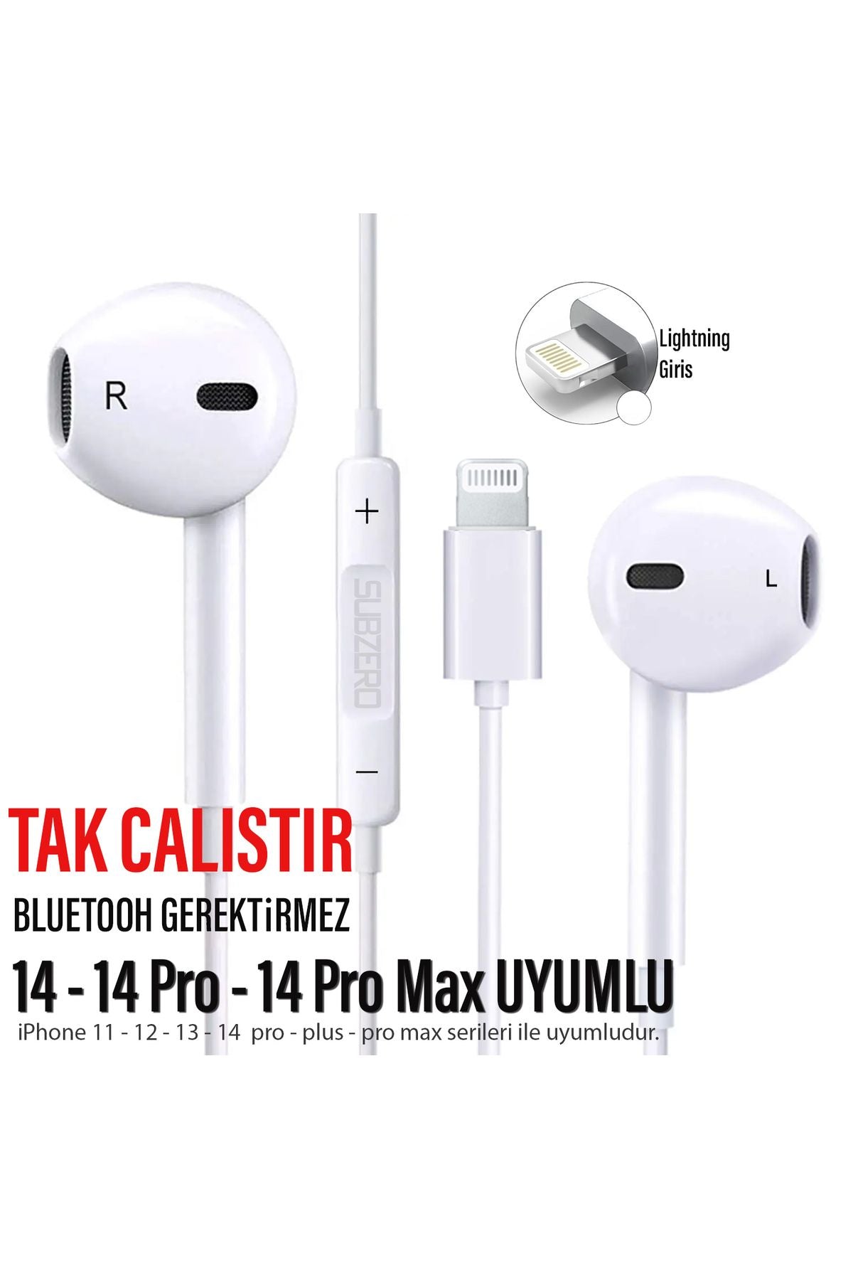 Tak Çalıştır iPhone 14 - 14 Pro - 14 Pro Max Kulaklık Kablolu Mikrofonlu iPhone 14 Lightning Girişi