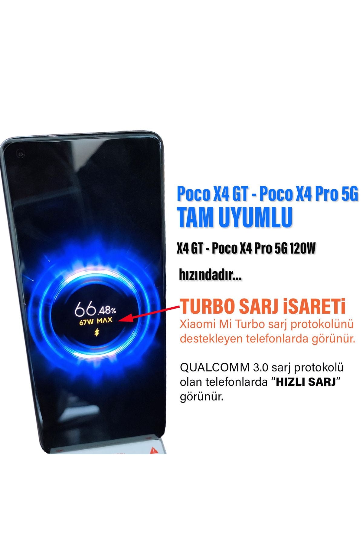 Poco X4 GT - Poco X4 Pro 5G Uyumlu 67W Turbo Hızlı Şarj Aleti - Görsel 4