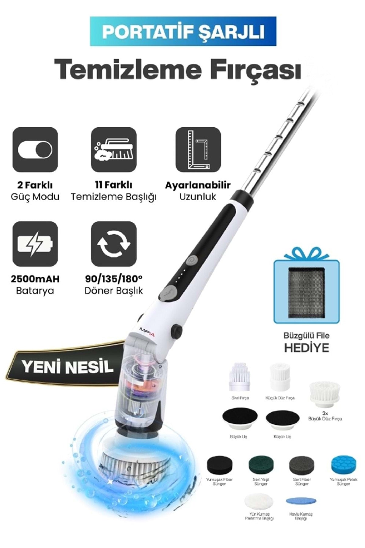 Kablosuz Şarjlı Temizlik Fırçası 11 Farklı Başlıklı Temizleme Fırçası Seti Ev Araç Banyo Mutfak İçin