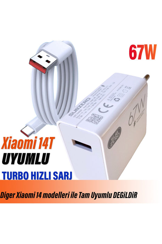 Mi 14T Uyumlu 67W Turbo Hızlı Şarj Aleti ve Kablosu