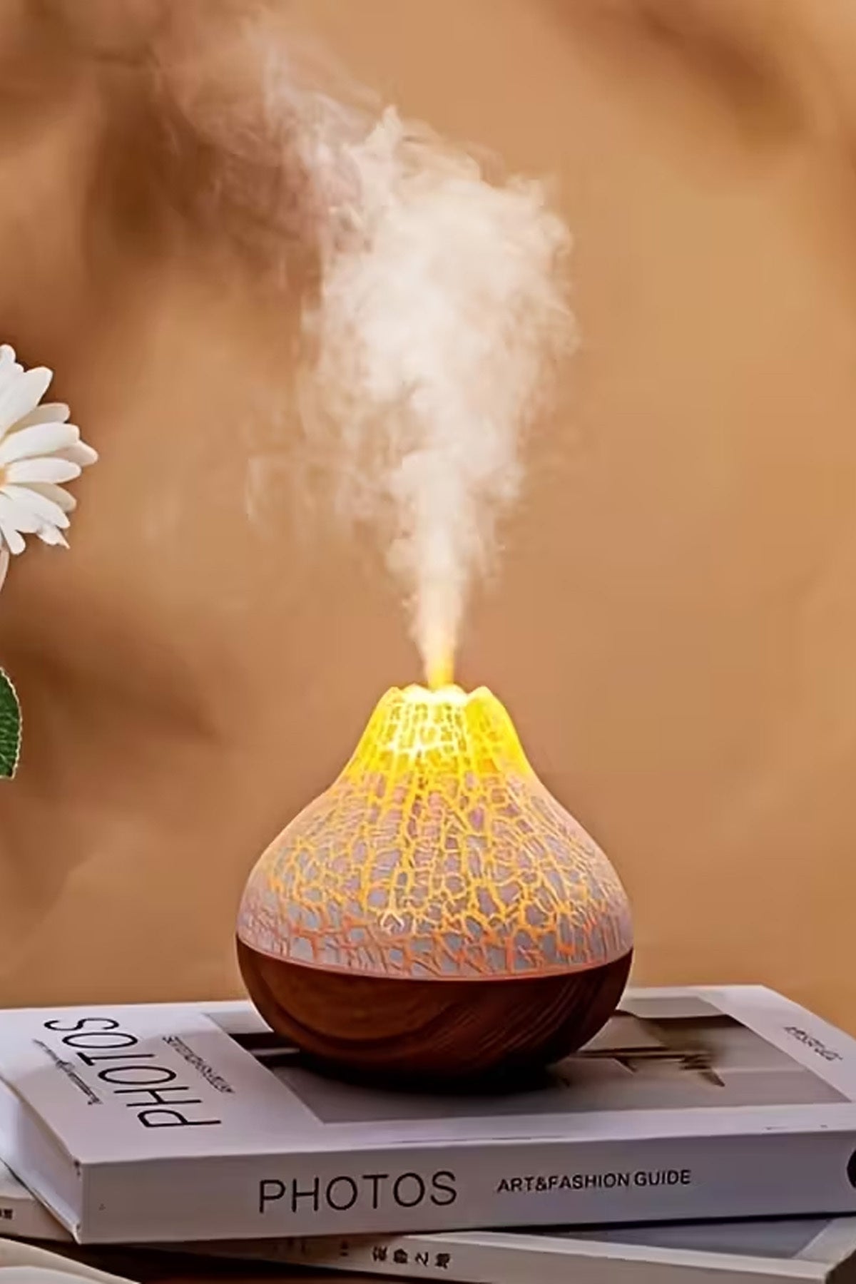 Ahşap Volkanik Hava Nemlendirici 7 Led Işıklı Aroma Difüzörü Buhar Makinesi 300ML - Görsel 6