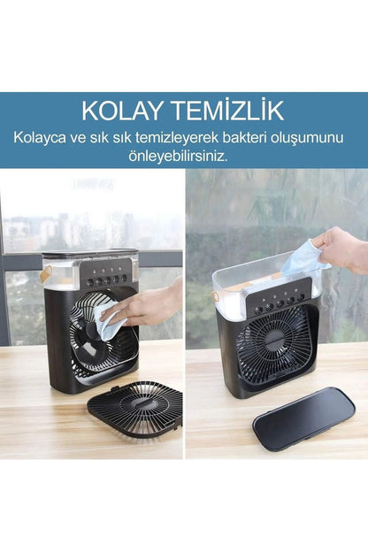 Hava Soğutucu Buharlı Vantilatör 5 Spreyli Buzlu Masaüstü Fan Klima Buharlı Hava Nemlendirici 7 RGB - Görsel 6