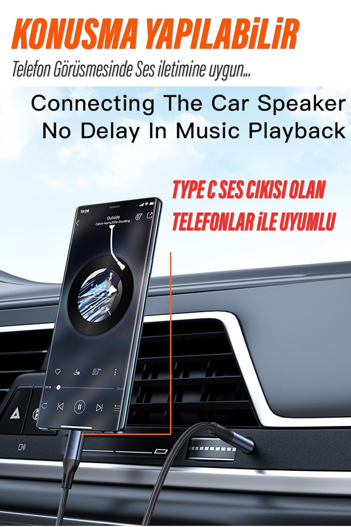 iPhone 16 - 16 pro - 16 Pro Max Telefon Konuşma Yapılabilir AUX Kablo Type-C Çevirici Kablo - Görsel 2